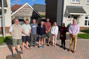 James Sunderland MP, Cllr Rebecca Margetts and residents at Orwell Drive