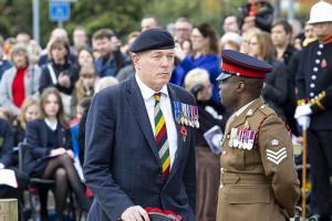 James Sunderland lays a wreath in Sandhurst